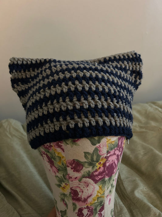 navy blue&grey beanie